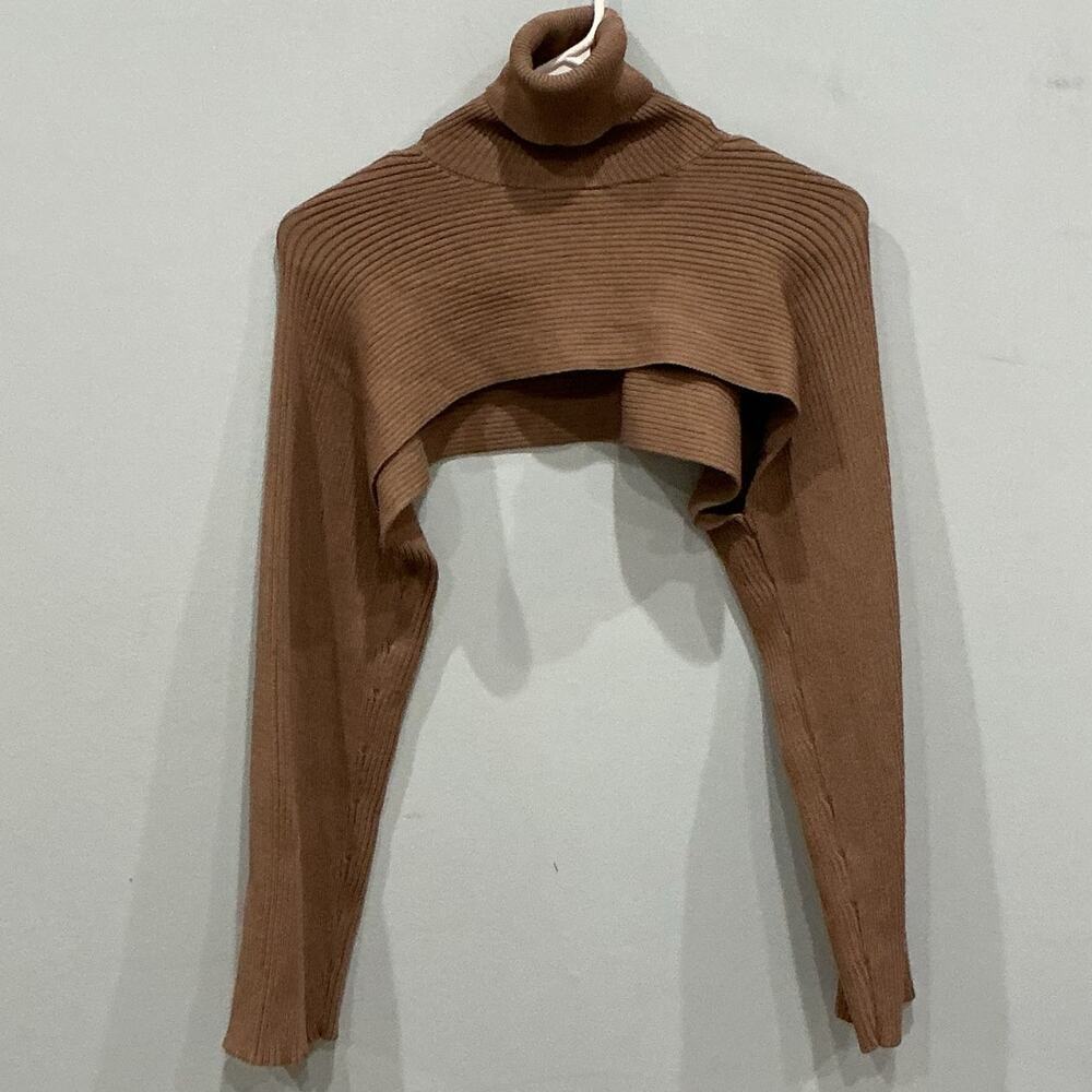 NEW Zara Womens Ribbed Knit Arm Warmer Top Size M Taupe Shrug Bolero Boho Casual